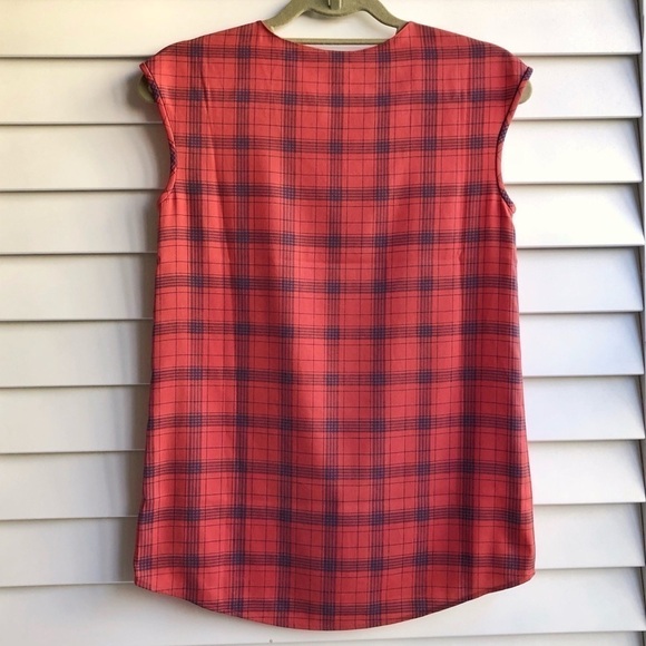 J. Crew Plaid Print Cap Sleeve Shirttail Top - Picture 3 of 7